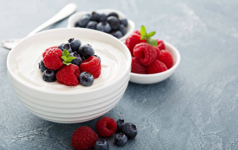 Yogurt with berries.