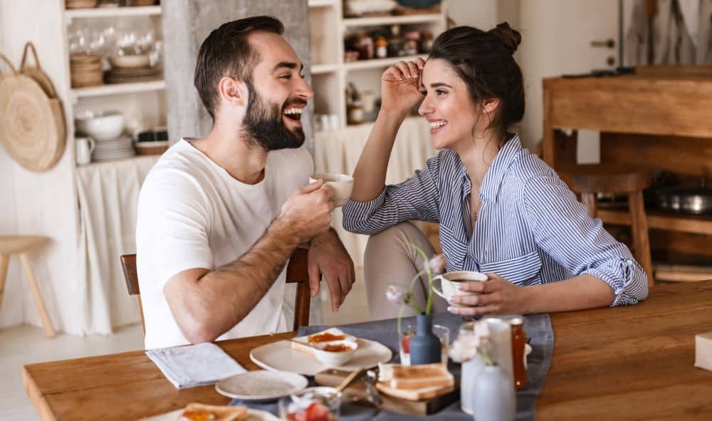 Couple having coffee during breakfast.